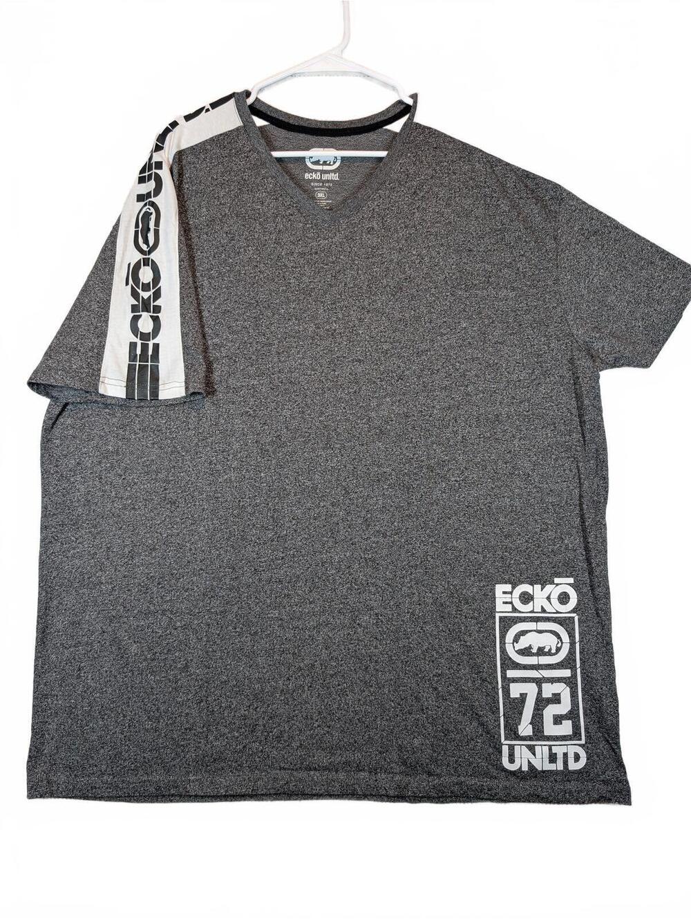 Ecko Unltd V Neck Logo Graphic Heather Gray Streetwear T Shirt Mens 3XL